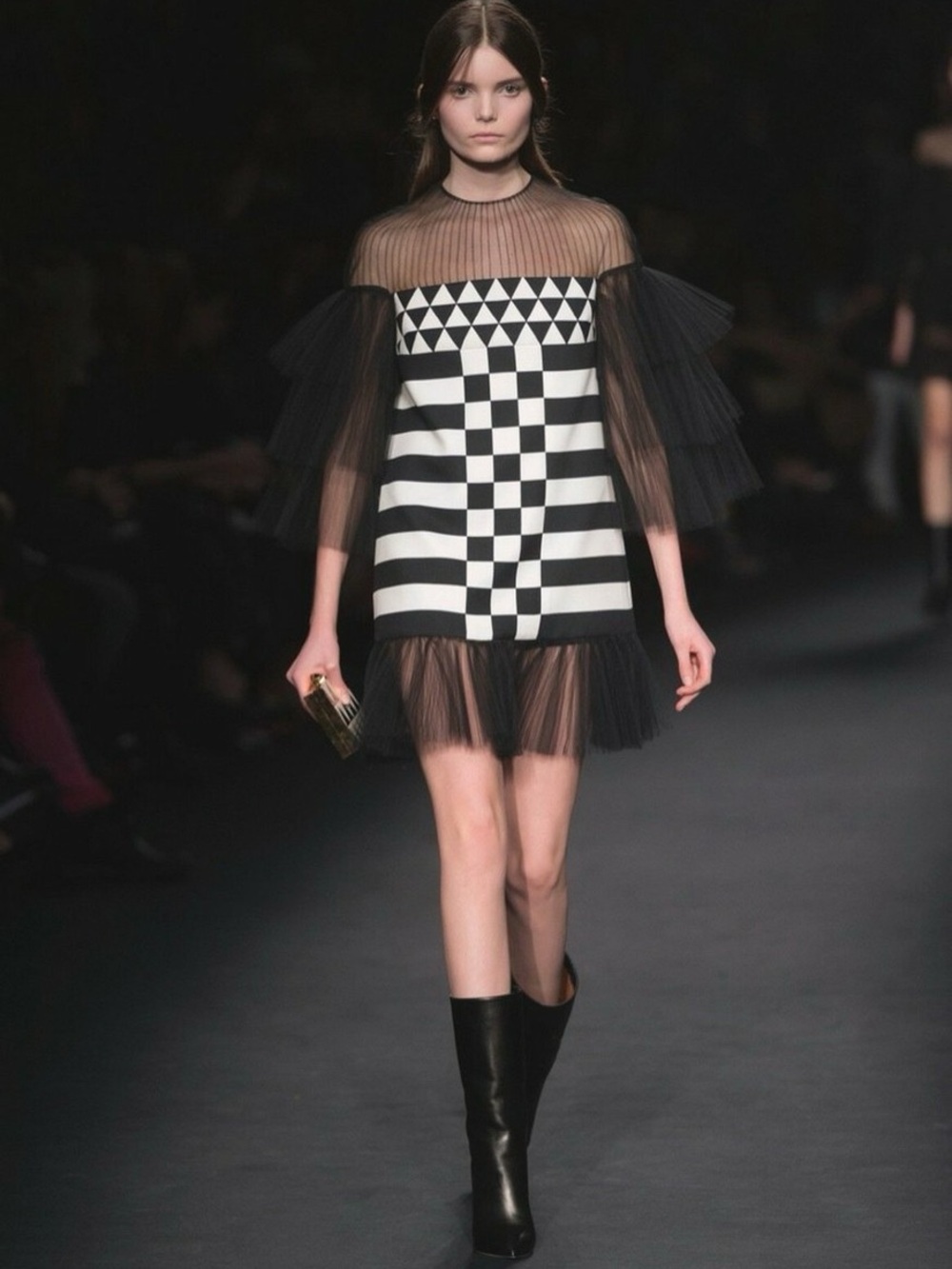 Valentino Black and White Geometric Tulle Mini Dress